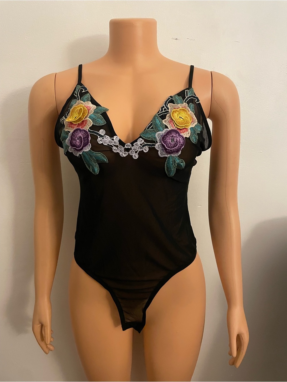 Kiss & Tell - Black Floral Lace Bodysuit | M
